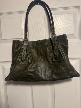 Moschino Dark Green Leather purse with Zip Compartments